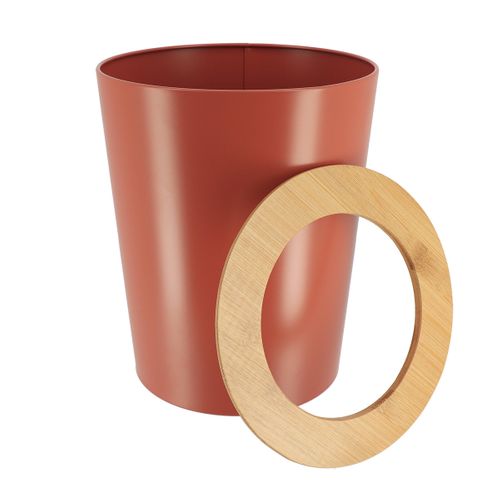 Poubelle De Salle De Bain 5l En Métal Terracotta Avec Couvercle En Bambou