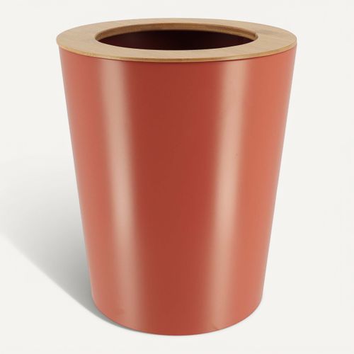 Poubelle De Salle De Bain 5l En Métal Terracotta Avec Couvercle En Bambou