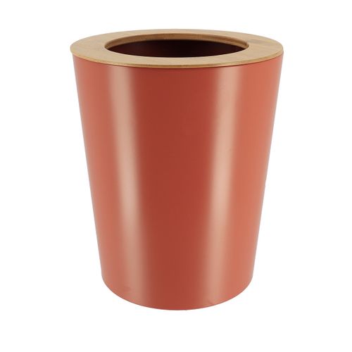 Poubelle De Salle De Bain 5l En Métal Terracotta Avec Couvercle En Bambou