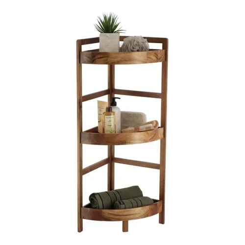 Étagère D'angle 3 Niveaux En Bois D'acacia H 85 Cm