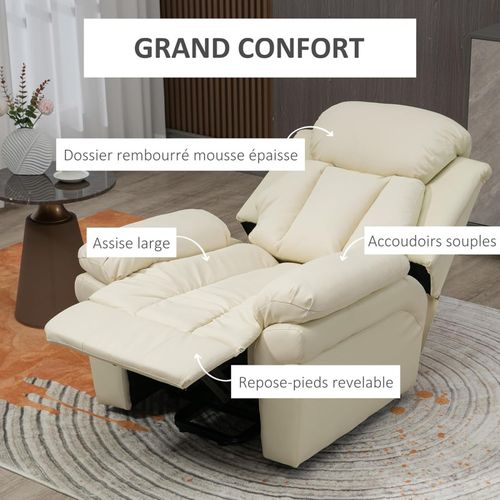Fauteuil De Relaxation Releveur Boston Avec Repose-pieds Crème