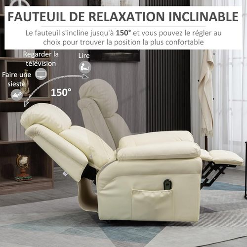 Fauteuil De Relaxation Releveur Boston Avec Repose-pieds Crème