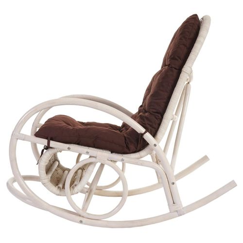 Fauteuil à Bascule Jody En Rotin Blanc Rembourrage Marron