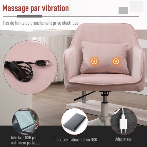Chaise De Bureau Massante Velours Ines Rose Poudré