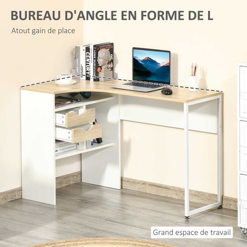 Bureau D'angle Avec Rangements Rony Chêne Clair Et Blanc