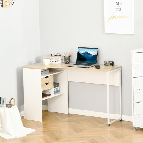 Bureau D'angle Avec Rangements Rony Chêne Clair Et Blanc
