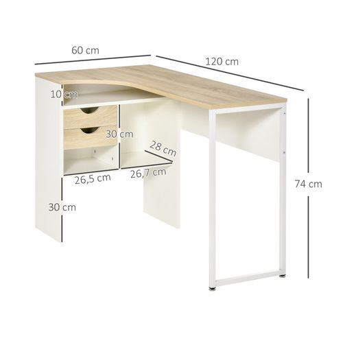 Bureau D'angle Avec Rangements Rony Chêne Clair Et Blanc