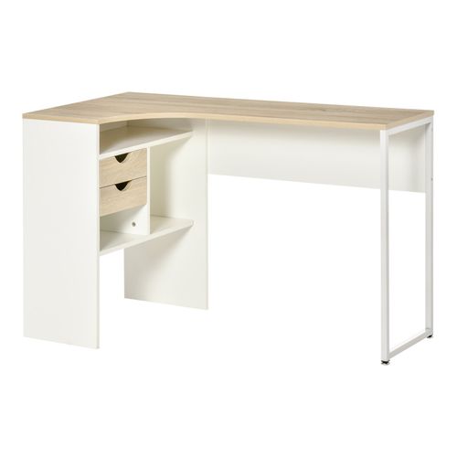 Bureau D'angle Avec Rangements Rony Chêne Clair Et Blanc