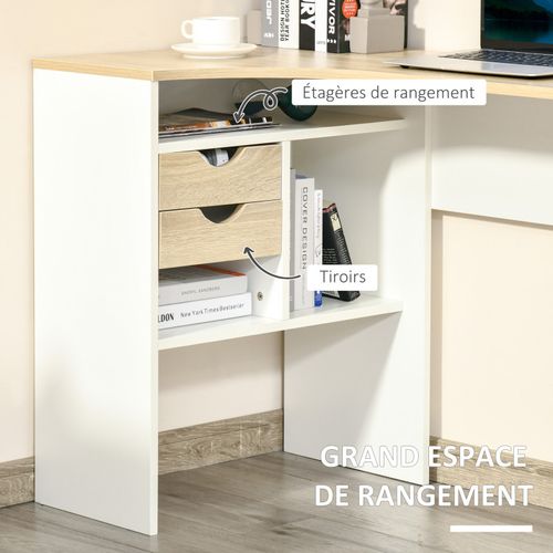 Bureau D'angle Avec Rangements Rony Chêne Clair Et Blanc
