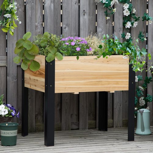 Jardinière Rectangulaire Sur Pieds Lisa Bois De Sapin Et Noire
