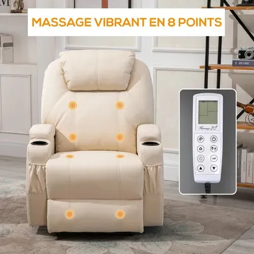 Fauteuil De Relaxation éléctrique Massant Inclinable Charlotte Crème