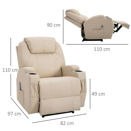 Fauteuil De Relaxation éléctrique Massant Inclinable Charlotte Crème