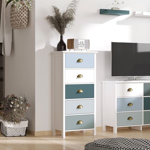 Chiffonnier Néo-rétro Pistache Bleu, Gris Et Blanc