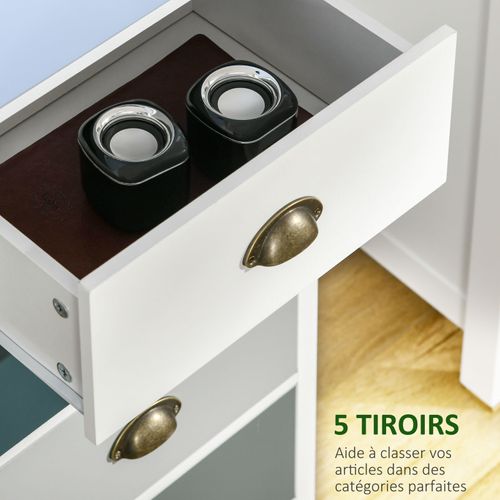 Chiffonnier Néo-rétro Pistache Bleu, Gris Et Blanc