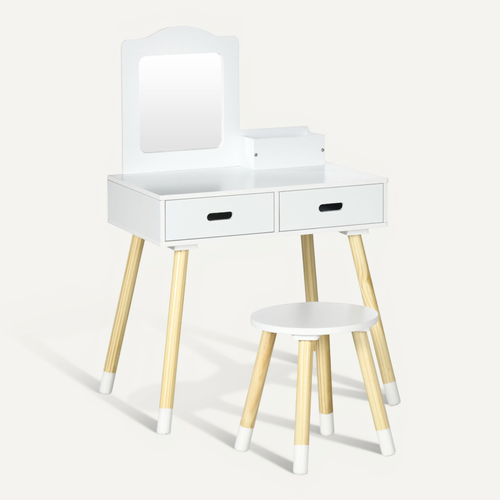 Coiffeuse Scandinave Enfant Avec Tabouret Samantha Pin Blanc