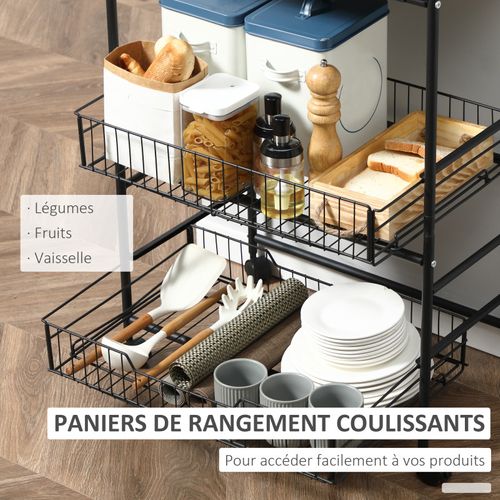 Chariot De Cuisine Desserte Chester Noir Et Aspect Bois
