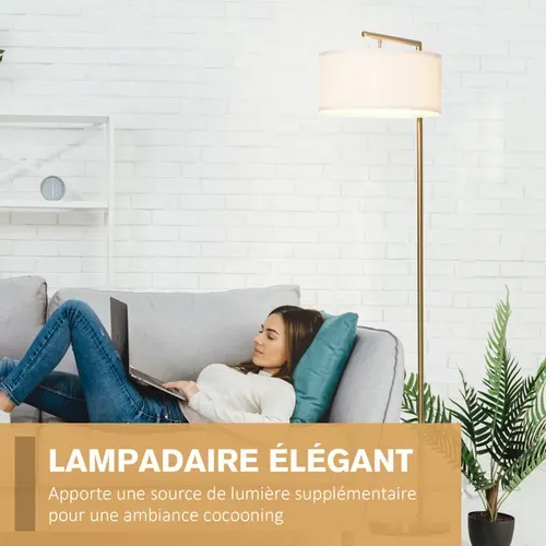 Lampadaire Design Lanster Blanc Et Doré