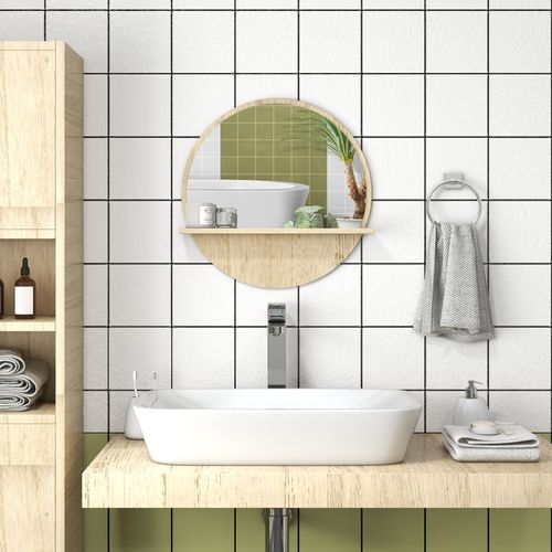 Miroir Rond étagère Jenna Bois 45cm