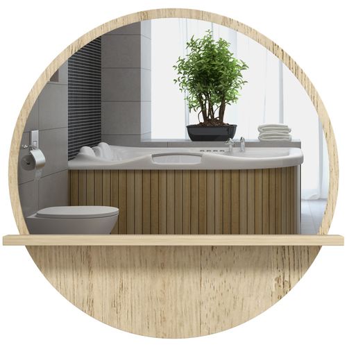 Miroir Rond étagère Jenna Bois 45cm