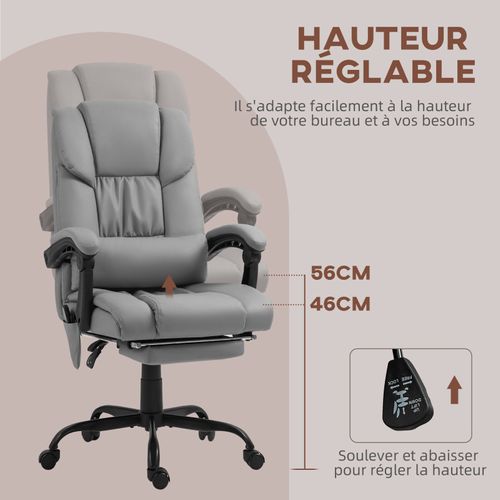 Fauteuil De Bureau Direction Massant Inclinable Réglable Gris