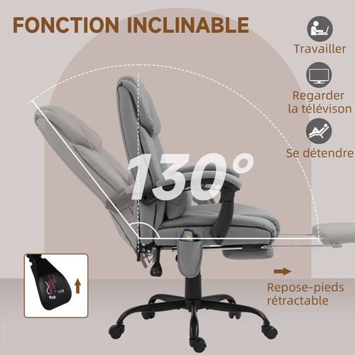Fauteuil De Bureau Direction Massant Inclinable Réglable Gris