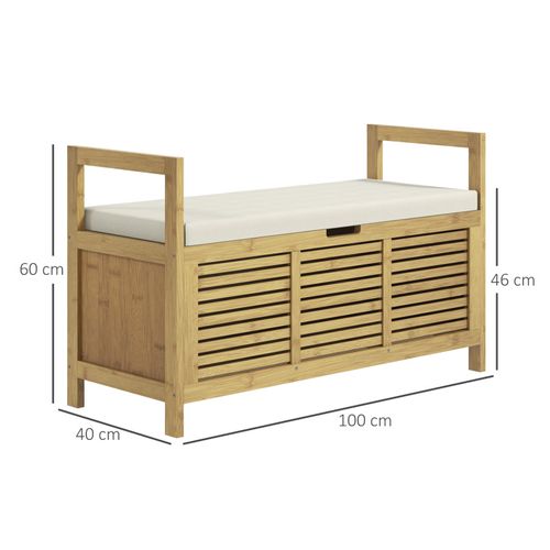 Banc à Chaussures Coffre De Rangement 2 En 1 Avec Coussin Bambou