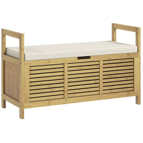 Banc à Chaussures Coffre De Rangement 2 En 1 Avec Coussin Bambou