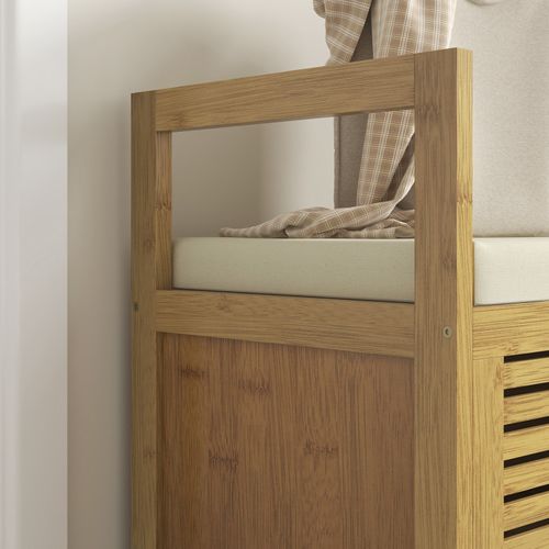 Banc à Chaussures Coffre De Rangement 2 En 1 Avec Coussin Bambou