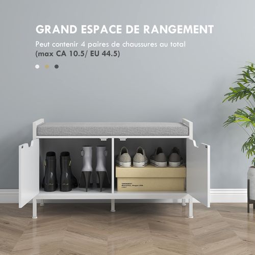 Banc à Chaussures Avec 2 Placards Et Coussin