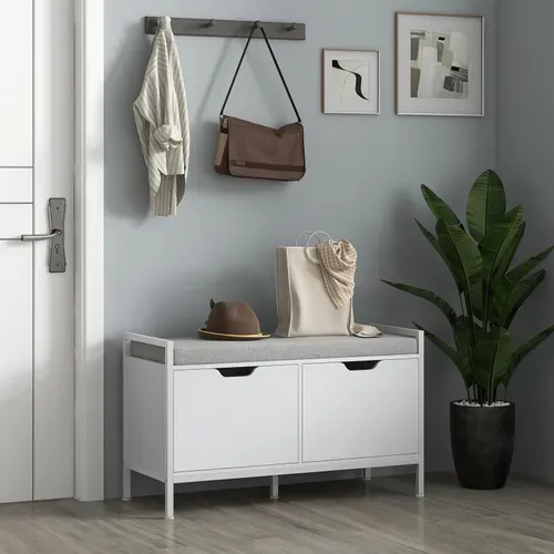 Banc à Chaussures Avec 2 Placards Et Coussin