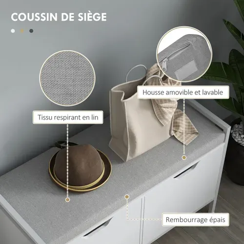 Banc à Chaussures Avec 2 Placards Et Coussin