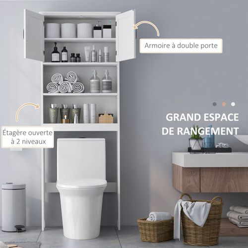 Meuble Wc Dessus De Toilette Style Classique Chic 2 Portes 2 étagères Blanc
