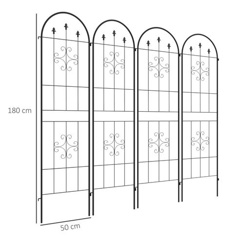 Lot De 4 Treillis De Jardin Support Plantes Grimpantes Acier Noir