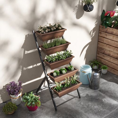 Jardinière Sur Pied 5 Bacs Amovibles Acier Noir Pp Marron