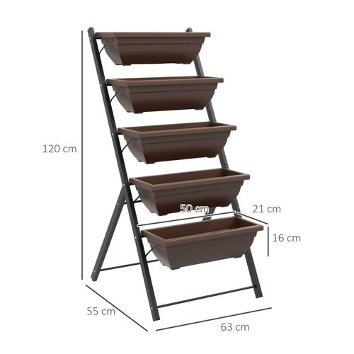 Jardinière Sur Pied 5 Bacs Amovibles Acier Noir Pp Marron