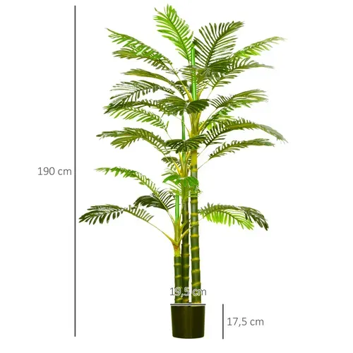Palmier Areca Artificiel Hauteur 190 Cm Avec 30 Grandes Feuilles En Plastique Pot Inclus