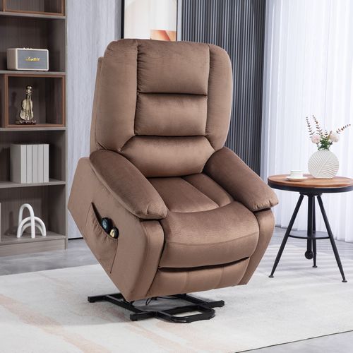 Fauteuil Releveur Massant Chauffant Inclinable Effet Velours Marron