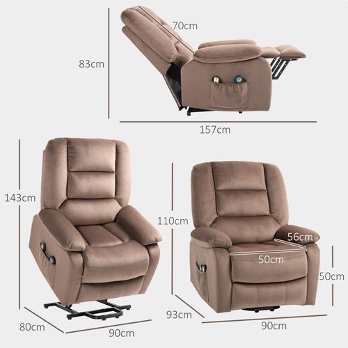 Fauteuil Releveur Massant Chauffant Inclinable Effet Velours Marron