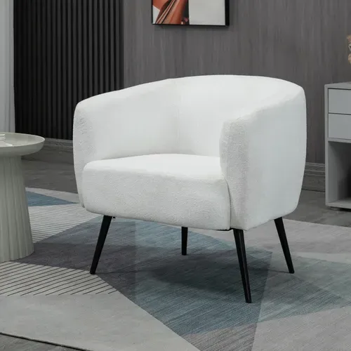Fauteuil Lounge Design Effet Laine Bouclée Blanc Cassé