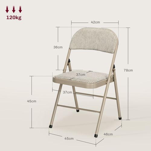 Lot De 6 Chaises Pliantes Assise Dossier Rembourrés Acier Tissu Beige