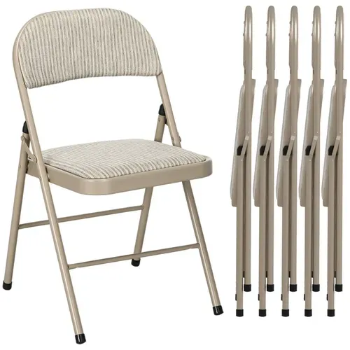 Lot De 6 Chaises Pliantes Assise Dossier Rembourrés Acier Tissu Beige