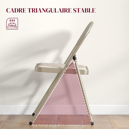 Lot De 6 Chaises Pliantes Assise Dossier Rembourrés Acier Tissu Beige