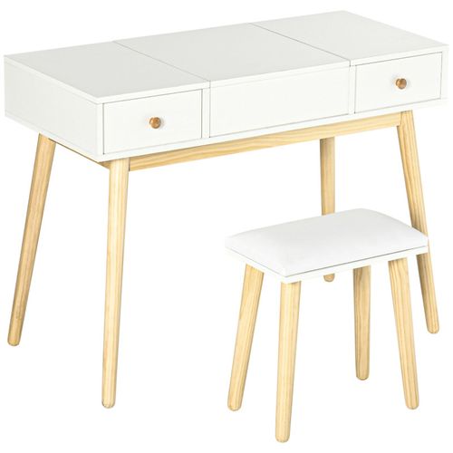 Coiffeuse Avec Miroir Et Tabouret Indira Blanche Et Bois