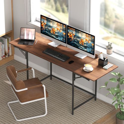 Bureau 2 Rallonges Pliables Velia Aspect Noyer Et Noir