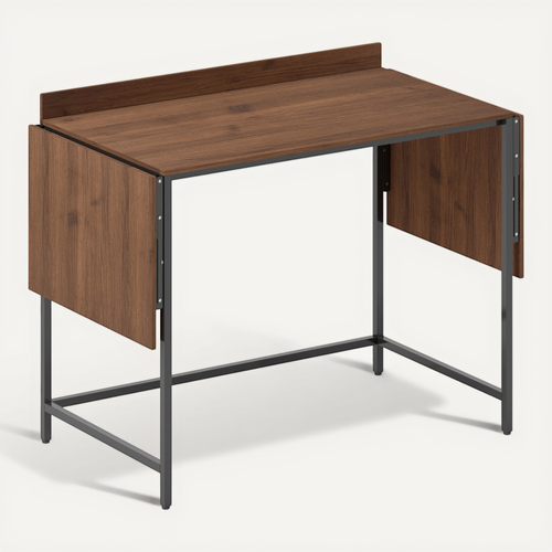 Bureau 2 Rallonges Pliables Velia Aspect Noyer Et Noir