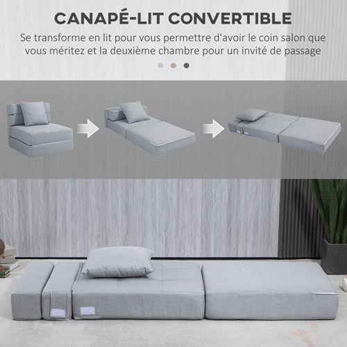 Fauteuil Chauffeuse Convertible Melya Gris Clair