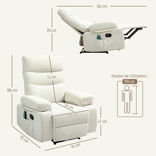 Fauteuil De Massage Inclinable Chauffant Vittorio Blanc Cassé