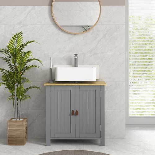 Meuble Sous-vasque Sur Pieds 2 Portes Cosimo Bois Clair Et Gris