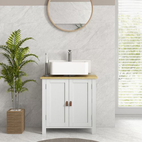 Meuble Sous-vasque Sur Pied 2 Portes Conimo Bois Clair Et Blanc