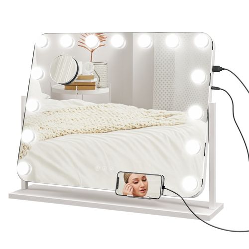 Miroir Maquillage Hollywood LED Rotatif USB Nova Blanc